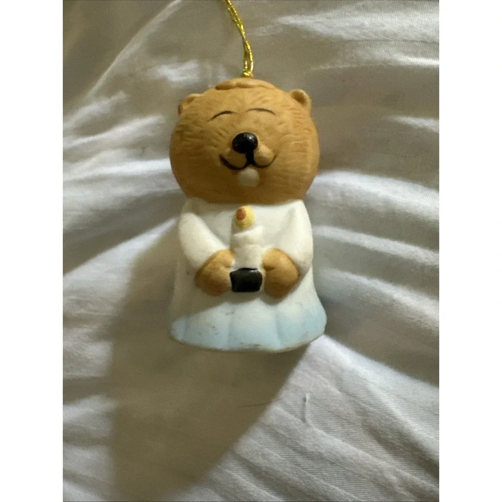 Vintage 1985 Lil Chimers  Ornament Jasco Porcelain Mouse & Beaver Bells Set Of 2